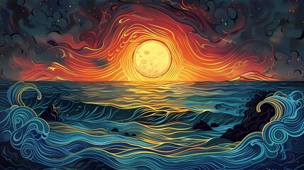 a spectacular sunset with amazing colors illustration poster background