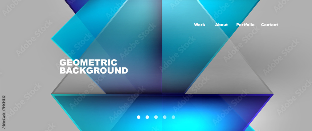 Poster a background featuring blue triangles on a gray background, creating a geometric display. shades of 