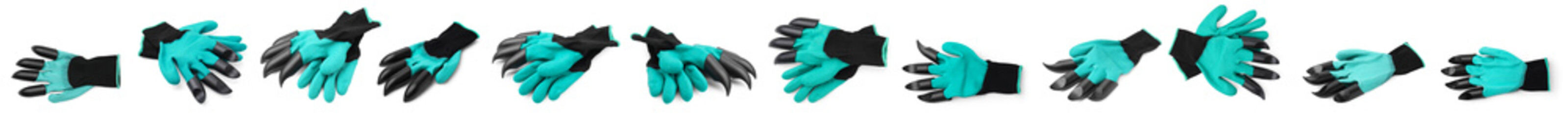 Gardening gloves with claws isolated on white, set