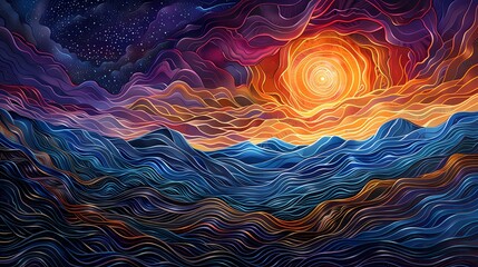 swirling lines and cool colors to overlay a starry night inspired sky abstract illustration poster background