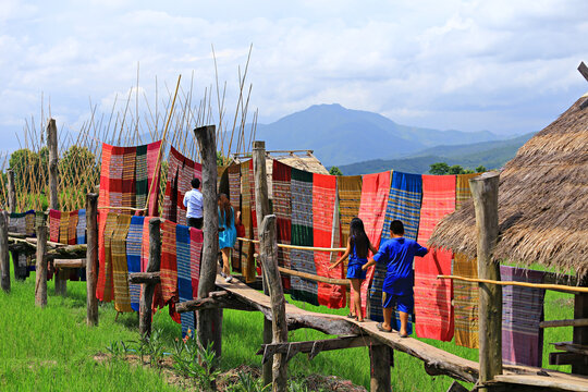 Famous tourist spot for souvenirs, Lamduan Textile or Lamduan Pah Tor in Pua District, Nan Province, Thailand 