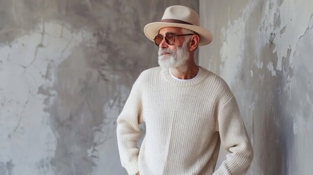 Senior man modeling casual chic wear, reflecting effortless style
