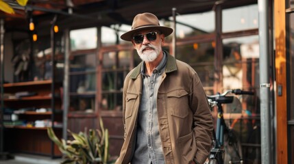 Fototapeta premium Senior man modeling casual chic wear, reflecting effortless style