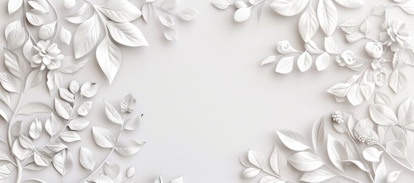 3d white background with embossed leaves