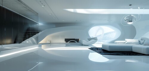The allure of technology meets the beauty of design in a futuristic building interior masterpiece.