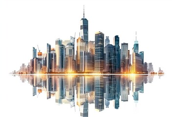 Modern City illustration isolated at white with space for text. Success in business, international corporations, Skyscrapers, banks and office buildings photo on white isolated background