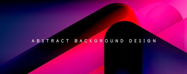 An electric blue abstract background design featuring geometric shapes like rectangles in shades of purple, magenta, and violet. Perfect for automotive lighting gadgets with a modern font