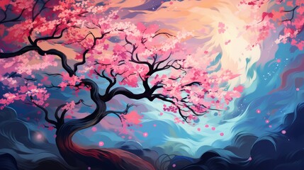 A cherry blossom tree in the style of Van Gogh, with swirling brushstrokes and vibrant colors.