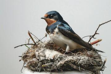 A swallow nests, mud and twigs in beak - Powered by Adobe