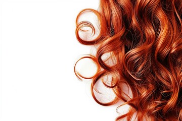 Natural looking shiny hair, red curls isolated on white background with copy space photo on white...