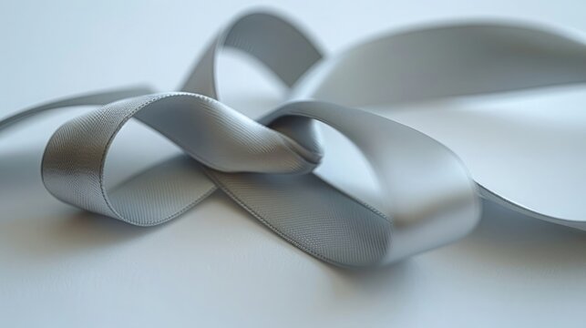 A close-up of a symbolic ribbon in grey, the color representing brain tumor awareness, on World Brain Tumour Day.