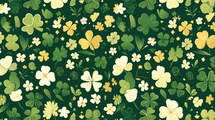 Celebrate St Patrick s Day in style with this shamrock pattern featuring floral accents perfect for printing on clothes kids notebooks accessories wrapping paper and fabrics