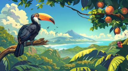 Naklejka premium illustration of a beautiful toucan on a branch