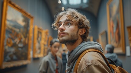 Capture people of all ages exploring art galleries or museums admiring paintings
