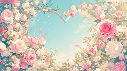 A charming floral backdrop featuring a heart shaped frame