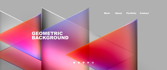 A modern geometric background featuring colorful triangles in shades of magenta, violet, and electric blue on a gray backdrop. Perfect for graphic design projects or branding materials