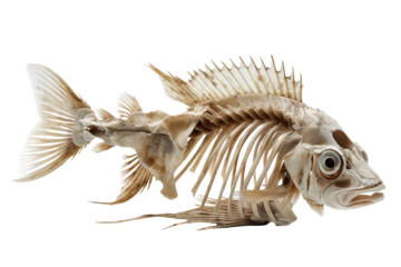 Fish skeleton anatomy isolated on a transparent background