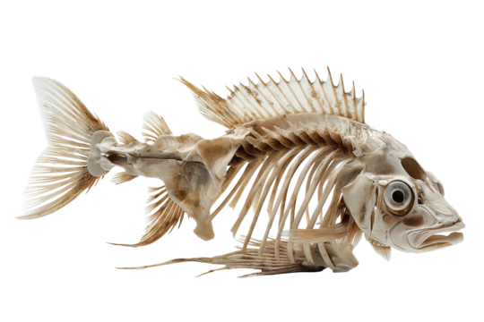 Fish skeleton anatomy isolated on a transparent background