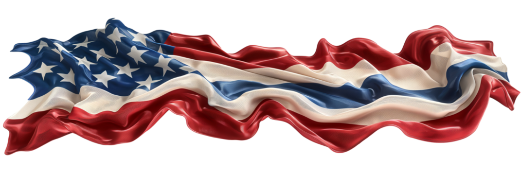 Wavy American flag on transparent background