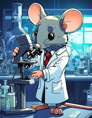 Mouse in Lab Coat Examining Microscope. Generative AI