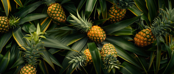 pineapple fruit background with copy space - obrazy, fototapety, plakaty