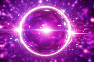 Pink purple futuristic space particles in bright round energy structure.