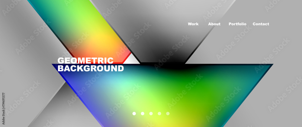 Poster a geometric background with a rainbow colored arrow on a gray background . high quality