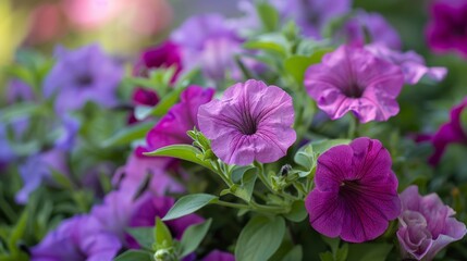 Purple flowers pot outside