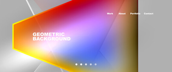 The geometric background features a triangle in the middle, with colors like Amber, Purple, Violet, and Magenta. It also includes elements like Lens flare, Electric blue, and an Electronic device