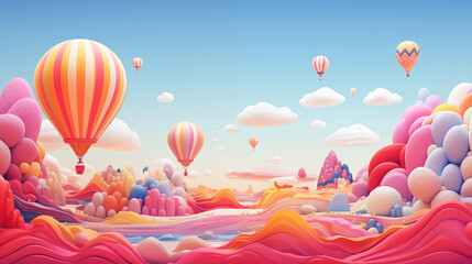 Obraz premium Colorful balloons soaring in the hot air, against a backdrop of blue skies and fluffy clouds, symbolizing celebration, joy, and adventure
