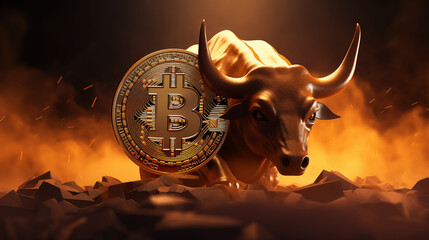 Bitcoin & Cryptocurrency, Coins from various currencies and denominations, including one-dollar and euro cent coins, representing financial concepts, Bull market of the financial market