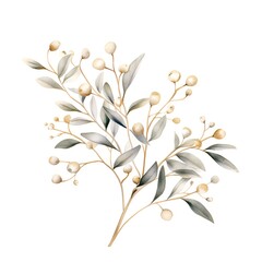 Watercolor eucalyptus branch with leaves and berries isolated on white background. Botanical illustration.