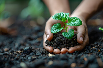 hands holding a plant,
Earth Day Greenery Concept Images