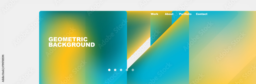 Aufkleber A white stripe cuts through an electric blue and yellow geometric background, creating a bold display for advertising or branding on a rectangle display device or multimedia signage