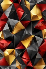 Abstract background with triangles. Geometric background with an aesthetic blend of red, black, and gold yellow colors. A trendy and elegant design.