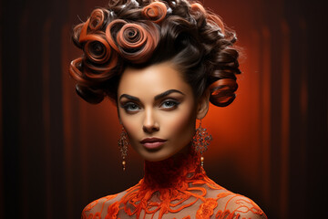 Portrait of a beautiful woman with curly hairstyle and make-up