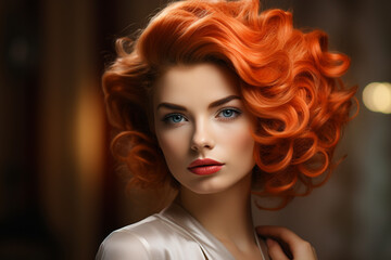 Portrait of a beautiful woman with curly hairstyle and make-up