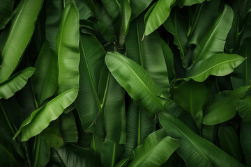 Lush green banana leaves close-up captured in a tropical garden