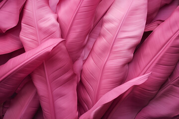 A multitude of vibrant pink banana leaves clustered together.