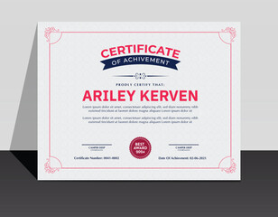 Art Deco Certificate, Diploma of completion, Colorful Certificate Creative Professional and Modern Looks With Dynamic Shape, Border Pattern and background money Pattern.