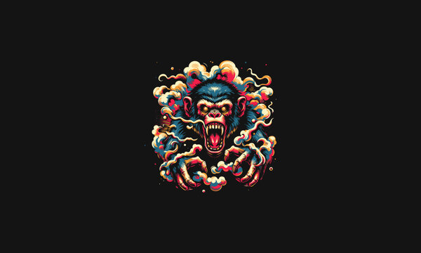 monkey angry on cloud smoke vector artwork design