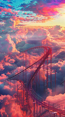 sunset rollercoaster fantasy above the clouds candy color