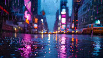 Beautiful night view of a puddle in the city after rain