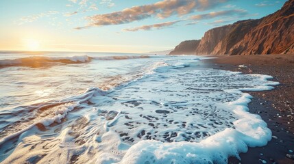 Naklejka premium Scenic seashore with frothy waves on the shore