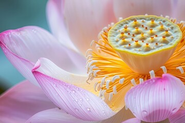 A close-up of a lotus flower with intricate details and vibrant colors, showcasing its natural beauty