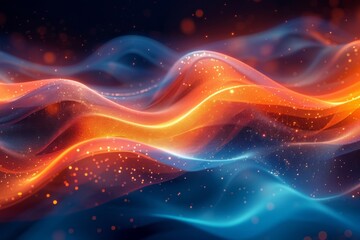 Colorful abstract background with dynamic wave patterns and glowing particles