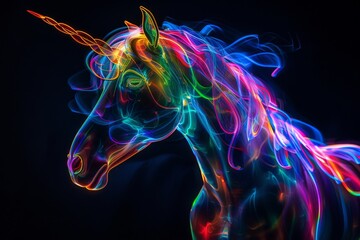 Neon unicorn on black background