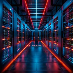 Futuristic sci-fi neon data center