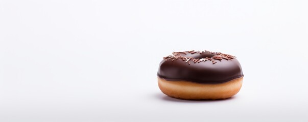 A chocolate frosted ring donut on a white background.