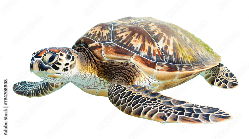 Wall mural Sea turtle isolated on a white background, aquatic animal